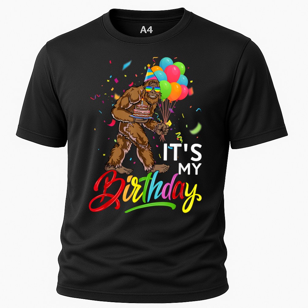 Funny ItS My Birthday Bigfoot Sasquatch Party Celebration Cooling Performance Crew T-Shirt