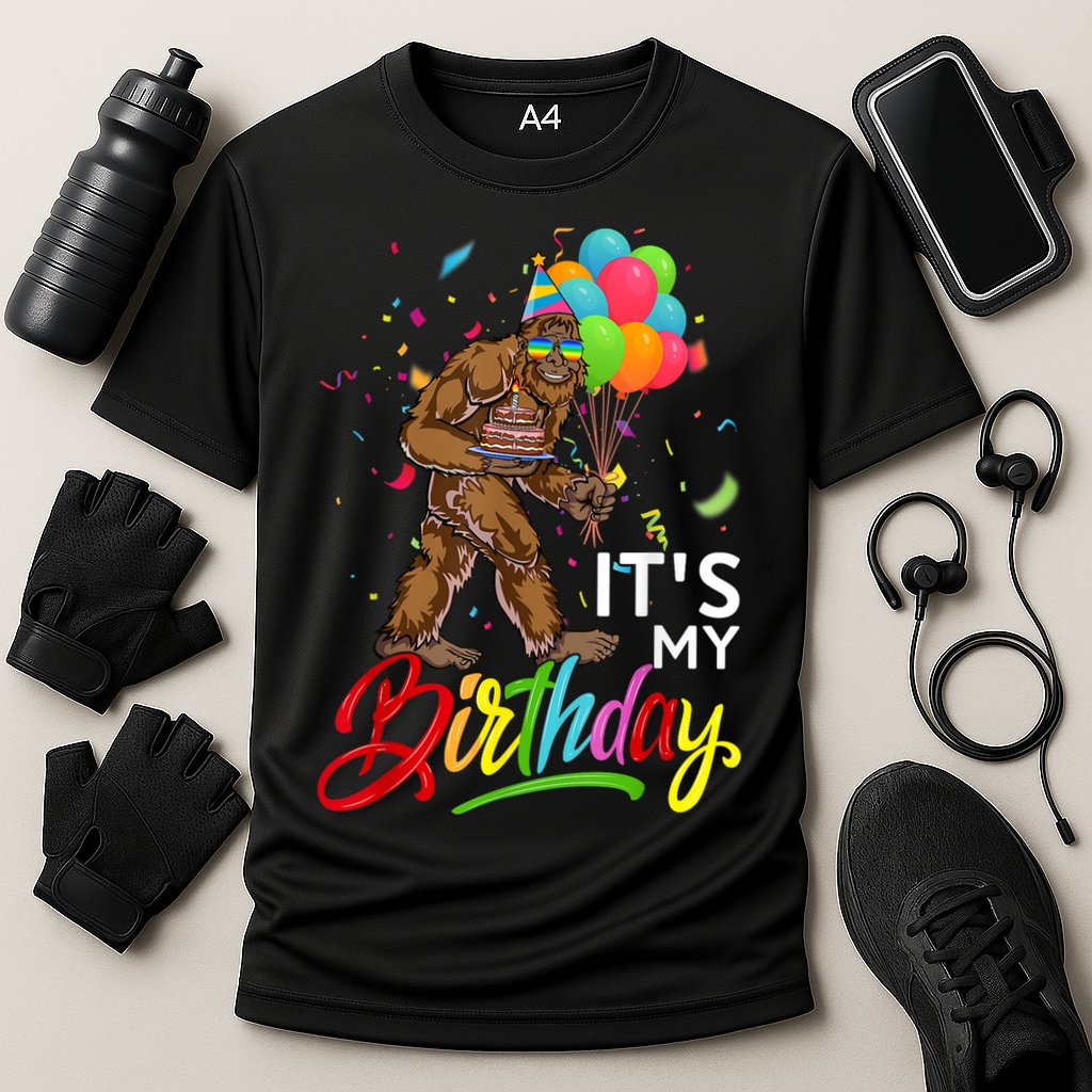 Funny ItS My Birthday Bigfoot Sasquatch Party Celebration Cooling Performance Crew T-Shirt
