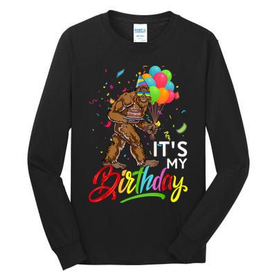 Funny ItS My Birthday Bigfoot Sasquatch Party Celebration Tall Long Sleeve T-Shirt