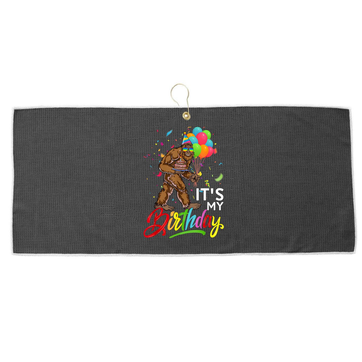 Funny ItS My Birthday Bigfoot Sasquatch Party Celebration Large Microfiber Waffle Golf Towel