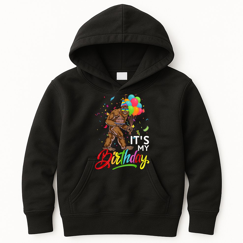 Funny ItS My Birthday Bigfoot Sasquatch Party Celebration Kids Hoodie