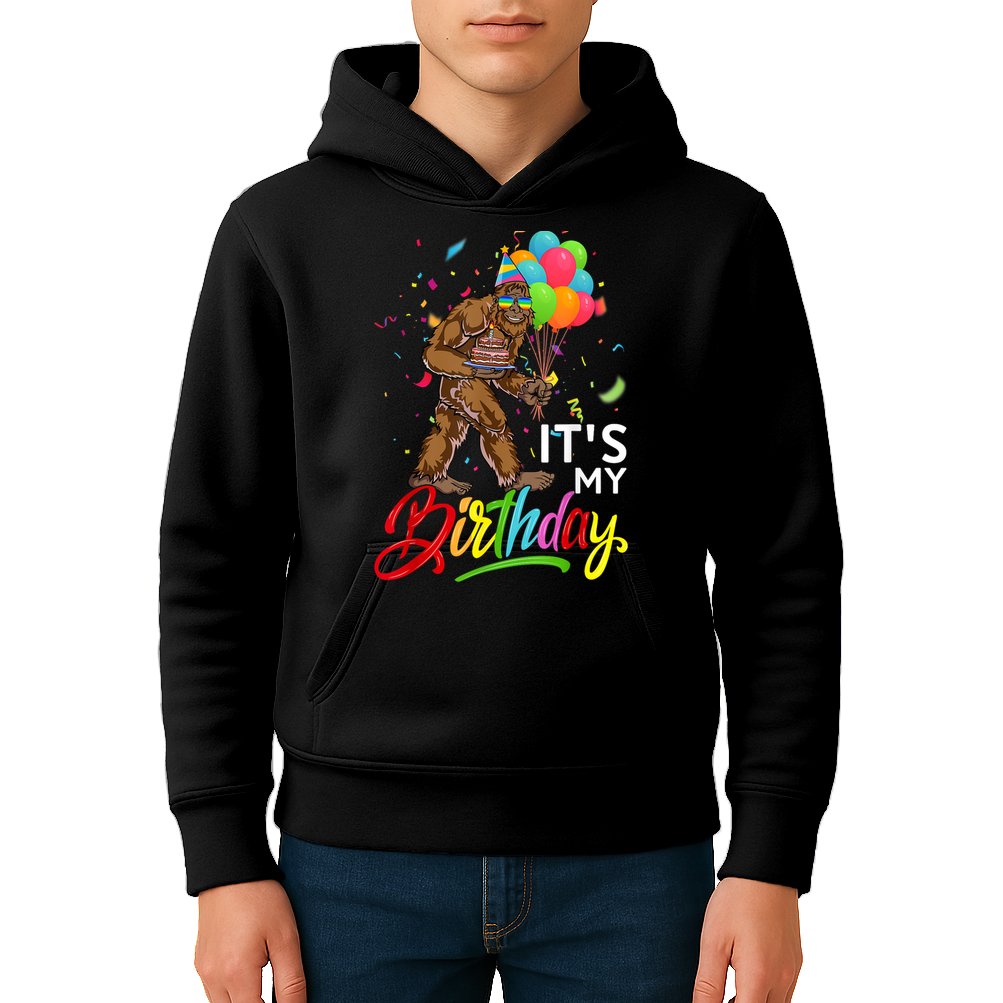 Funny ItS My Birthday Bigfoot Sasquatch Party Celebration Kids Hoodie