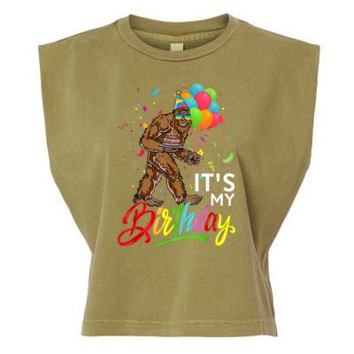 Funny ItS My Birthday Bigfoot Sasquatch Party Celebration Garment-Dyed Women's Muscle Tee