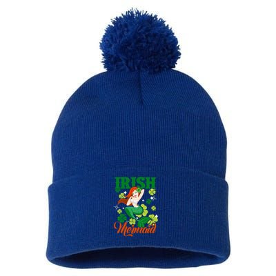 Funny Irish Mermaid St Patrick Day Gift Who Lover Mermaid Cute Gift Pom Pom 12in Knit Beanie