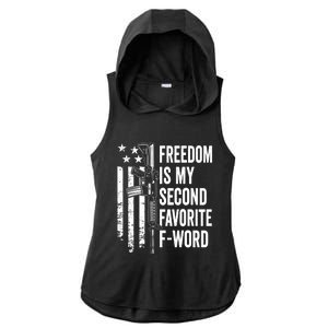 Freedom Is My Second Favorite F Word Funny Gun Joke (BACK) Ladies PosiCharge Tri-Blend Wicking Draft Hoodie Tank