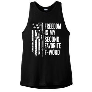 Freedom Is My Second Favorite F Word Funny Gun Joke (BACK) Ladies PosiCharge Tri-Blend Wicking Tank