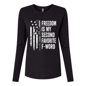 Freedom Is My Second Favorite F Word Funny Gun Joke (BACK) Womens Cotton Relaxed Long Sleeve T-Shirt