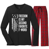 Freedom Is My Second Favorite F Word Funny Gun Joke (BACK) Women's Long Sleeve Flannel Pajama Set 