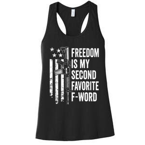 Freedom Is My Second Favorite F Word Funny Gun Joke (BACK) Women's Racerback Tank