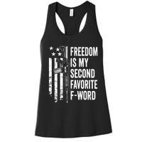 Freedom Is My Second Favorite F Word Funny Gun Joke (BACK) Women's Racerback Tank