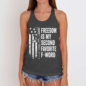 Freedom Is My Second Favorite F Word Funny Gun Joke (BACK) Women's Knotted Racerback Tank