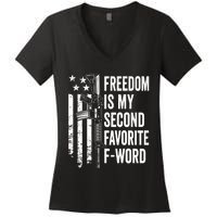 Freedom Is My Second Favorite F Word Funny Gun Joke (BACK) Women's V-Neck T-Shirt