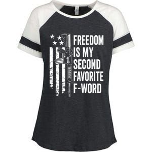 Freedom Is My Second Favorite F Word Funny Gun Joke (BACK) Enza Ladies Jersey Colorblock Tee