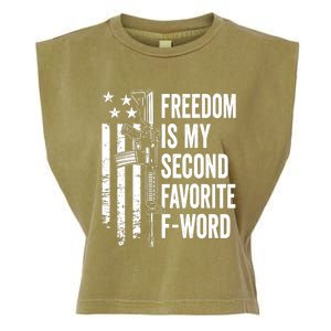 Freedom Is My Second Favorite F Word Funny Gun Joke (BACK) Garment-Dyed Women's Muscle Tee