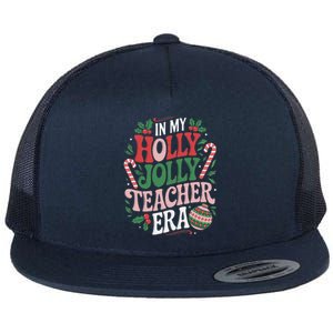 Festive In My Holly Xmas Jolly Teacher Era Look Christmas Flat Bill Trucker Hat