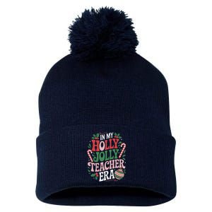 Festive In My Holly Xmas Jolly Teacher Era Look Christmas Pom Pom 12in Knit Beanie