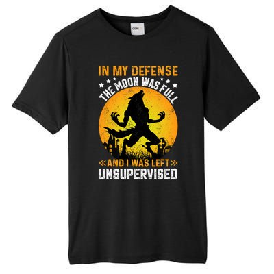 Funny In My Defense Werewolf Halloween Moon Men Women Tall Fusion ChromaSoft Performance T-Shirt