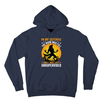 Funny In My Defense Werewolf Halloween Moon Men Women Hoodie