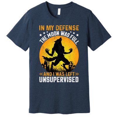 Funny In My Defense Werewolf Halloween Moon Men Women Premium T-Shirt