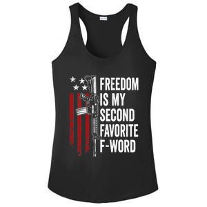 Freedom Is My Second Favorite F Word - Pro Guns - ON BACK Ladies PosiCharge Competitor Racerback Tank