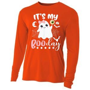 Funny Its My Boo Day Cute Halloween Birthday Ghost Pink Bow Cooling Performance Long Sleeve Crew