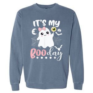 Funny Its My Boo Day Cute Halloween Birthday Ghost Pink Bow Garment-Dyed Sweatshirt