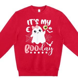 Funny Its My Boo Day Cute Halloween Birthday Ghost Pink Bow Premium Crewneck Sweatshirt