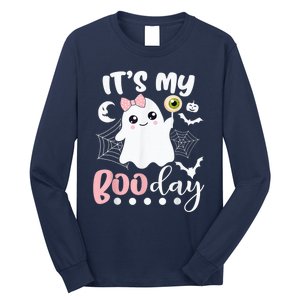 Funny Its My Boo Day Cute Halloween Birthday Ghost Pink Bow Long Sleeve Shirt