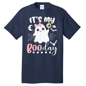 Funny Its My Boo Day Cute Halloween Birthday Ghost Pink Bow Tall T-Shirt