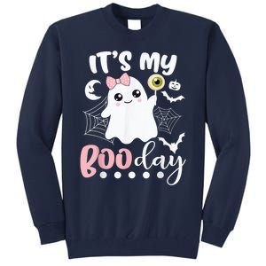 Funny Its My Boo Day Cute Halloween Birthday Ghost Pink Bow Tall Sweatshirt