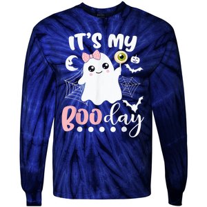 Funny Its My Boo Day Cute Halloween Birthday Ghost Pink Bow Tie-Dye Long Sleeve Shirt