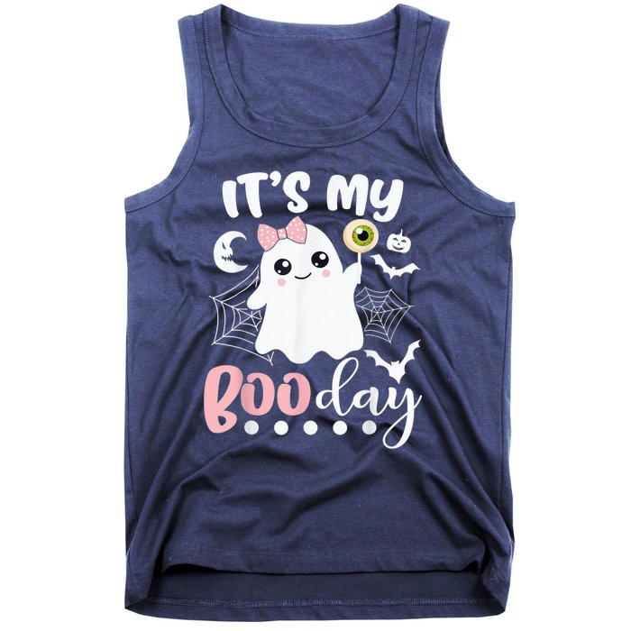 Funny Its My Boo Day Cute Halloween Birthday Ghost Pink Bow Tank Top