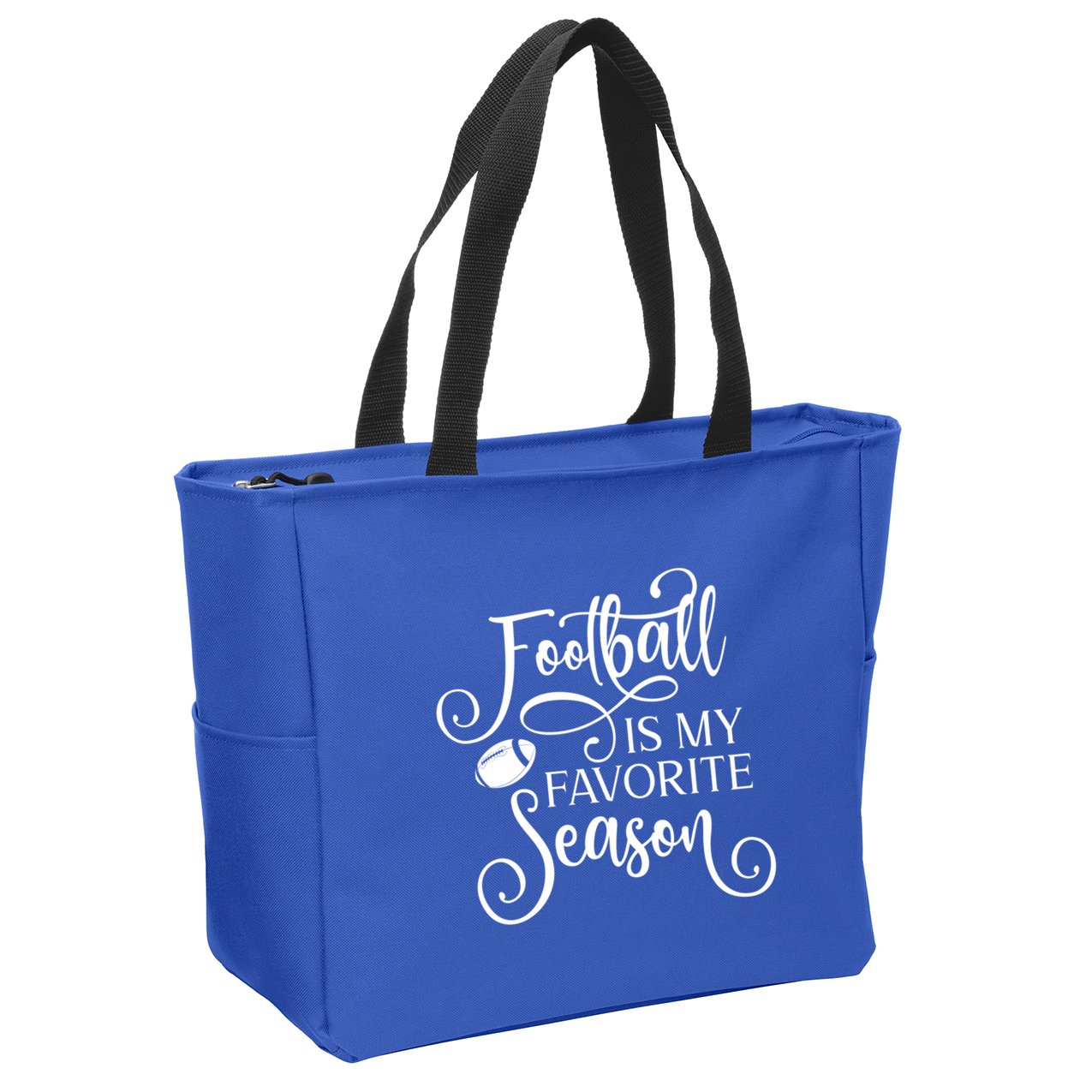 Football Is My Favorite Season Fancy White Script Sports Gift Zip Tote Bag