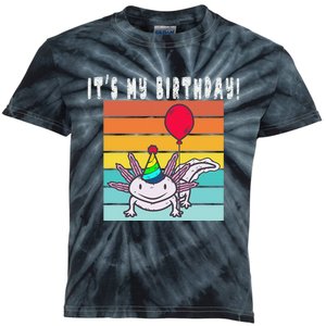 Funny It's My Birthday Axolotl Party Hat & Balloon  Kids Tie-Dye T-Shirt