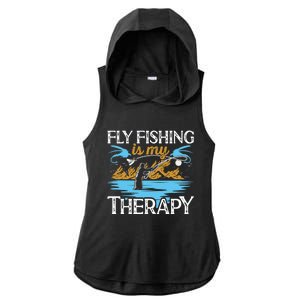 Flyfishing Is My Therapy Fly Angling Fish Hunting Therapy Gift Ladies PosiCharge Tri-Blend Wicking Draft Hoodie Tank