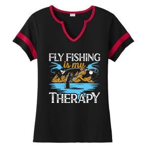 Flyfishing Is My Therapy Fly Angling Fish Hunting Therapy Gift Ladies Halftime Notch Neck Tee