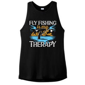 Flyfishing Is My Therapy Fly Angling Fish Hunting Therapy Gift Ladies PosiCharge Tri-Blend Wicking Tank