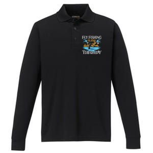 Flyfishing Is My Therapy Fly Angling Fish Hunting Therapy Gift Performance Long Sleeve Polo