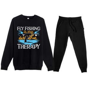 Flyfishing Is My Therapy Fly Angling Fish Hunting Therapy Gift Premium Crewneck Sweatsuit Set