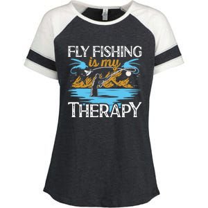 Flyfishing Is My Therapy Fly Angling Fish Hunting Therapy Gift Enza Ladies Jersey Colorblock Tee