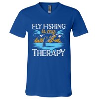 Flyfishing Is My Therapy Fly Angling Fish Hunting Therapy Gift V-Neck T-Shirt