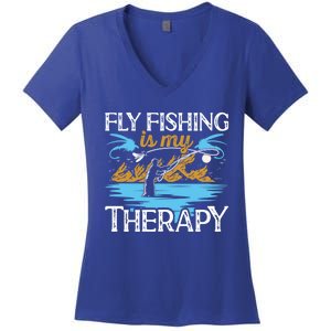 Flyfishing Is My Therapy Fly Angling Fish Hunting Therapy Gift Women's V-Neck T-Shirt