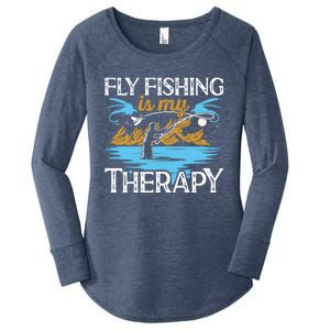 Flyfishing Is My Therapy Fly Angling Fish Hunting Therapy Gift Women's Perfect Tri Tunic Long Sleeve Shirt