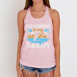 Flyfishing Is My Therapy Fly Angling Fish Hunting Therapy Gift Women's Knotted Racerback Tank