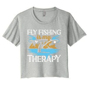 Flyfishing Is My Therapy Fly Angling Fish Hunting Therapy Gift Women's Crop Top Tee