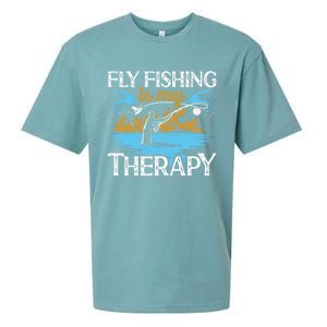 Flyfishing Is My Therapy Fly Angling Fish Hunting Therapy Gift Sueded Cloud Jersey T-Shirt