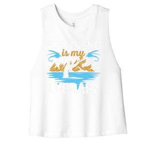 Flyfishing Is My Therapy Fly Angling Fish Hunting Therapy Gift Women's Racerback Cropped Tank