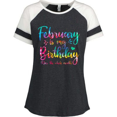 February Is My Birthday Yes The Whole Month Tie Dye Birthday Enza Ladies Jersey Colorblock Tee