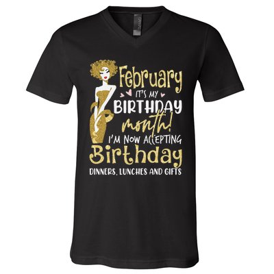 February It's My Birthday Month I'm Now Accepting Birthday V-Neck T-Shirt