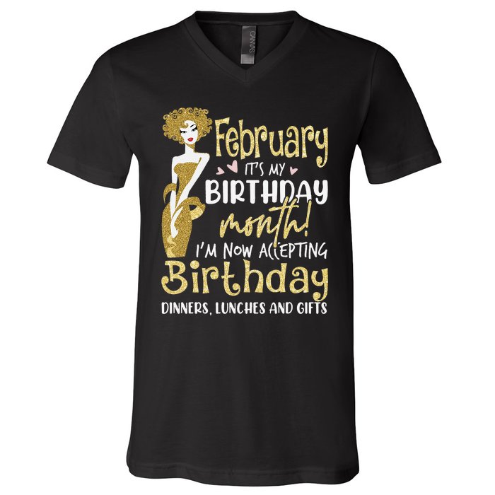 February It's My Birthday Month I'm Now Accepting Birthday V-Neck T-Shirt